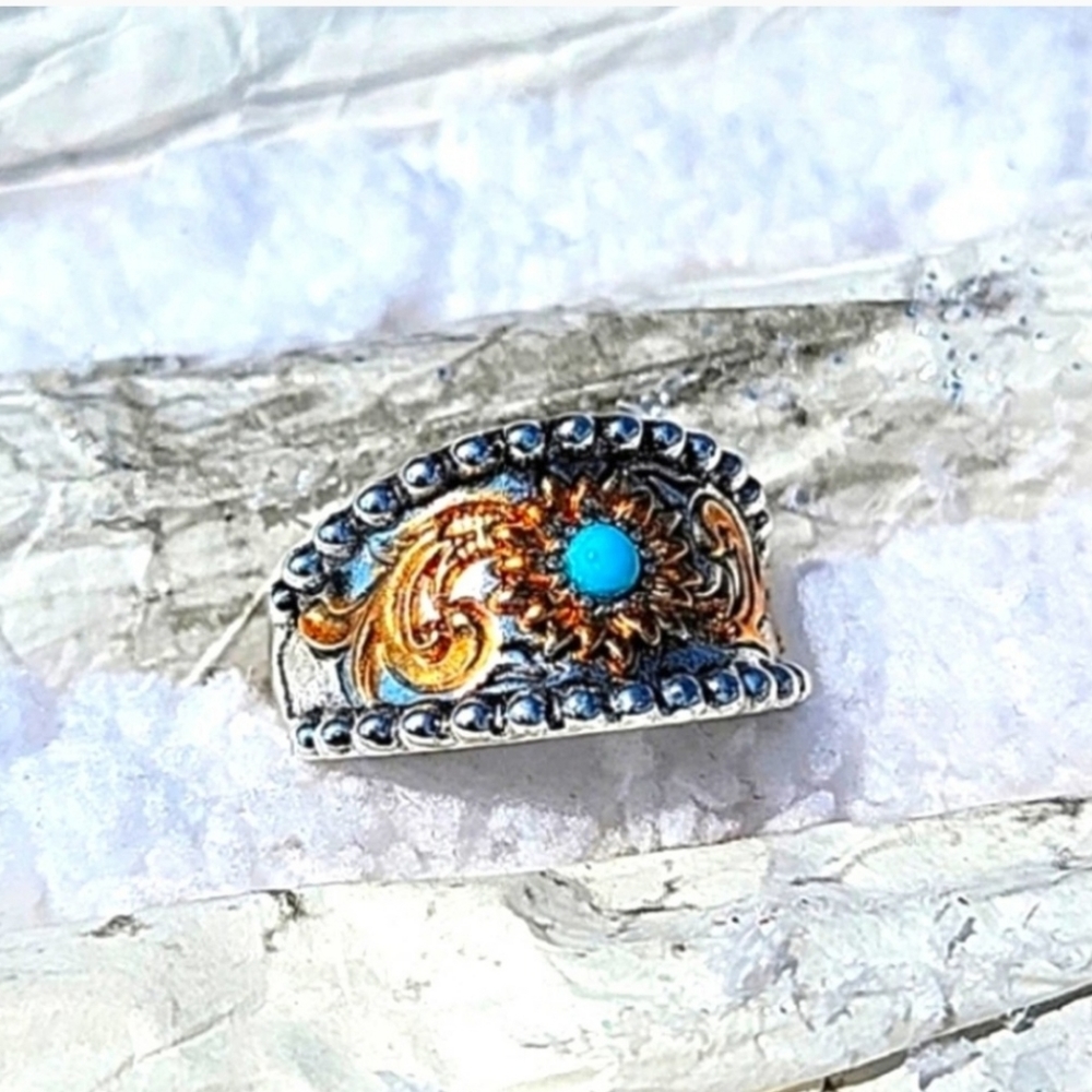 S925 Western Rope edge Turquoise Sunflower Beautiful Western Punchy Cocktail